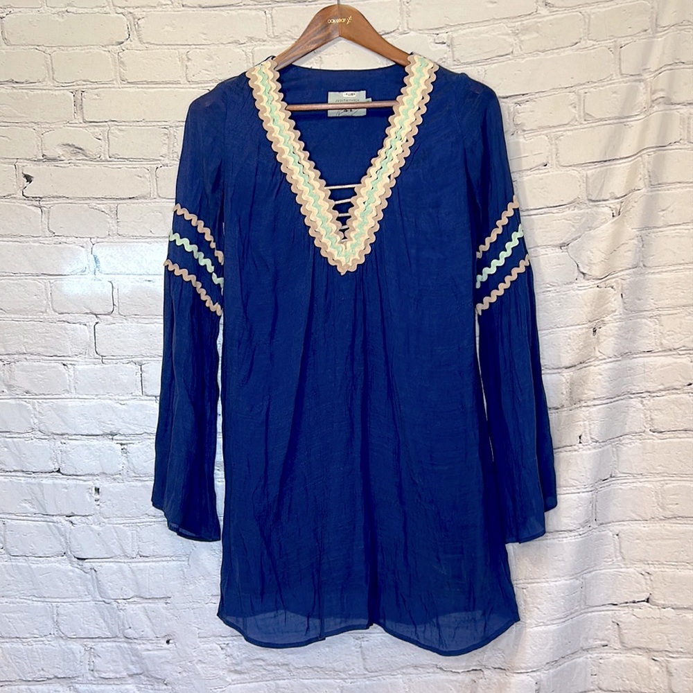 Judith March Blue Beige Long Sleeve Dress Size Medium Excellent Condition